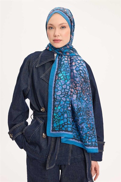 Tencel Monare Şal Mavi Taş Desen 75x195