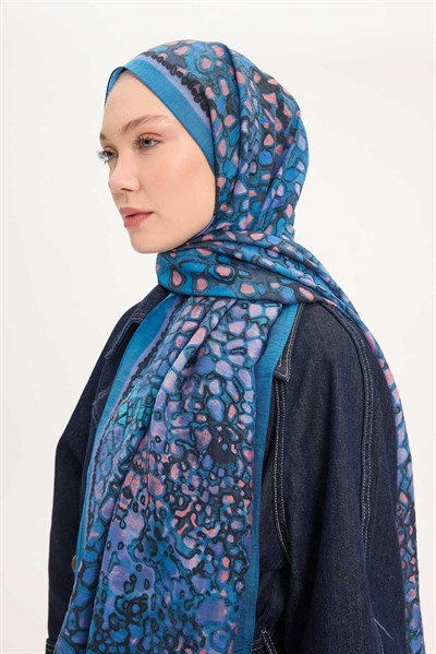 Tencel Monare Şal Mavi Taş Desen 75x195