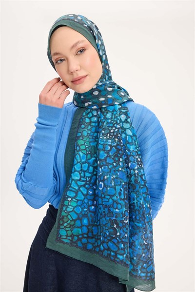 Tencel Monare Şal Yeşil Taş Desen 75x195