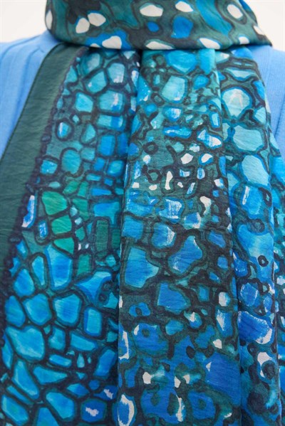 Tencel Monare Şal Yeşil Taş Desen 75x195