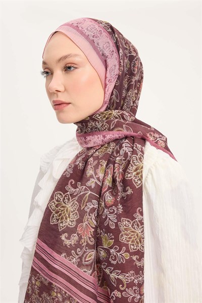 Tencel Monare Şal Toz Pembe Çiçek Desen 75x195