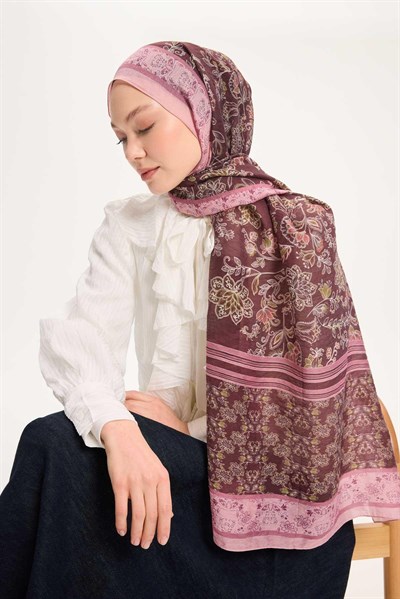 Tencel Monare Şal Toz Pembe Çiçek Desen 75x195