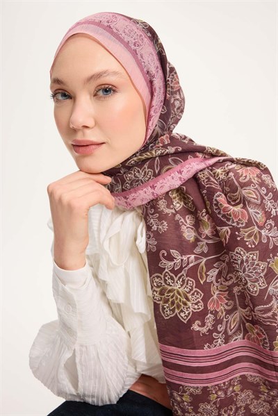 Tencel Monare Şal Toz Pembe Çiçek Desen 75x195