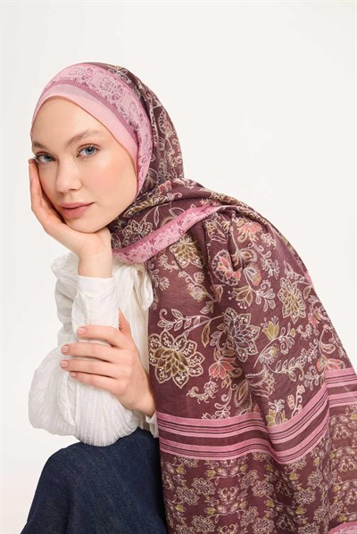 Tencel Monare Şal Toz Pembe Çiçek Desen 75x195