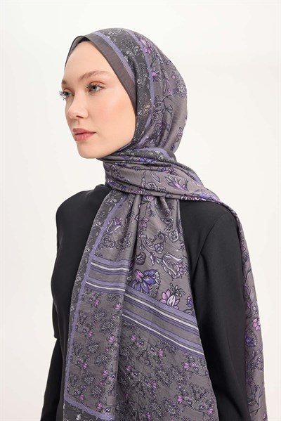Tencel Monare Şal Koyu Gri Çiçek Desen 75x195
