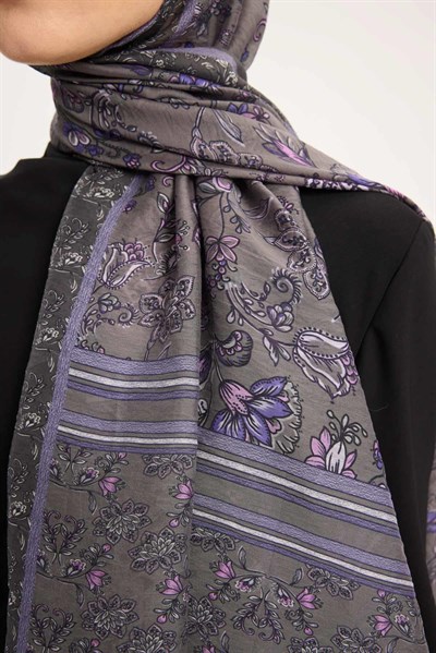 Tencel Monare Şal Koyu Gri Çiçek Desen 75x195