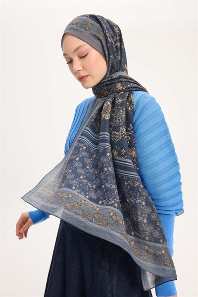 Tencel Monare Şal Gri Çiçek Desen 75x195