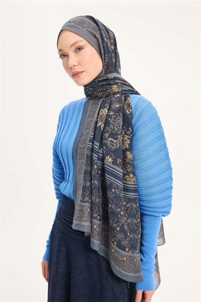 Tencel Monare Şal Gri Çiçek Desen 75x195