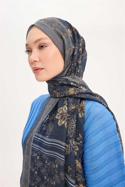 Tencel Monare Şal Gri Çiçek Desen 75x195