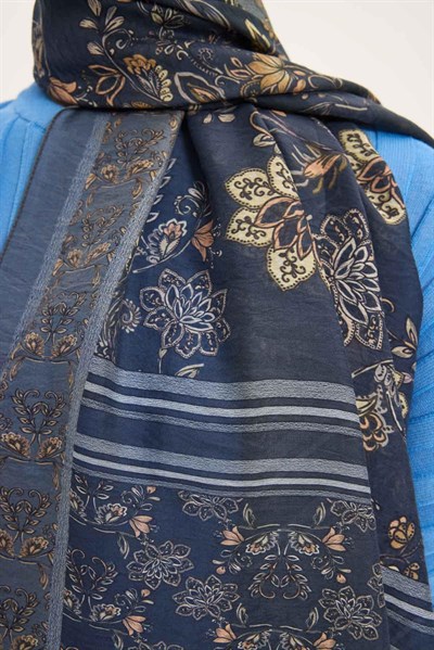 Tencel Monare Şal Gri Çiçek Desen 75x195