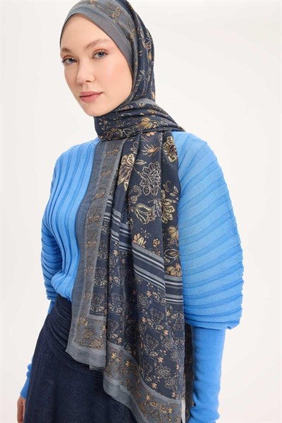 Tencel Monare Şal Gri Çiçek Desen 75x195