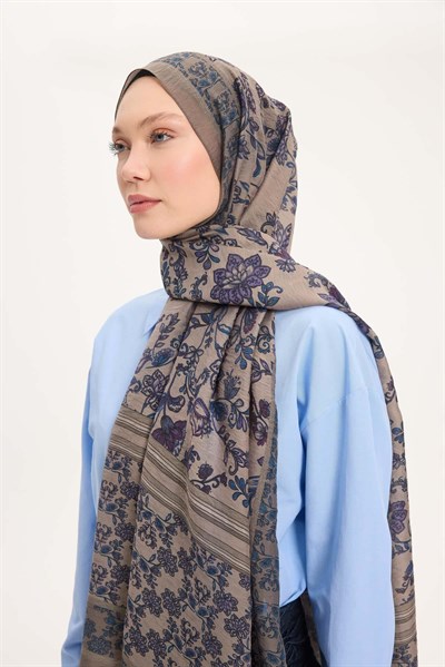 Tencel Monare Şal Vizon Çiçek Desen 75x195