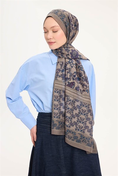 Tencel Monare Şal Vizon Çiçek Desen 75x195