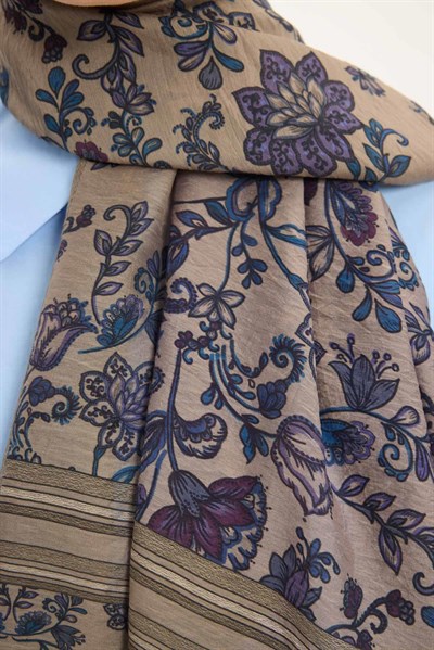 Tencel Monare Şal Vizon Çiçek Desen 75x195