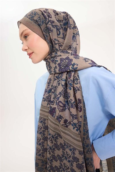 Tencel Monare Şal Vizon Çiçek Desen 75x195
