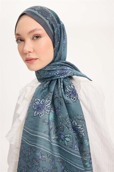 Tencel Monare Şal Petrol Mavisi Çiçek Desen 75x195