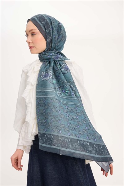 Tencel Monare Şal Petrol Mavisi Çiçek Desen 75x195
