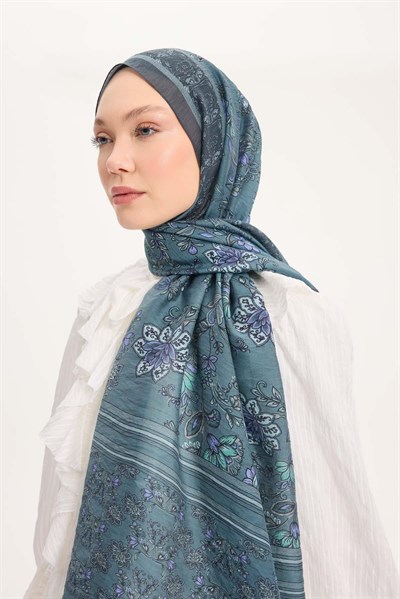 Tencel Monare Şal Petrol Mavisi Çiçek Desen 75x195