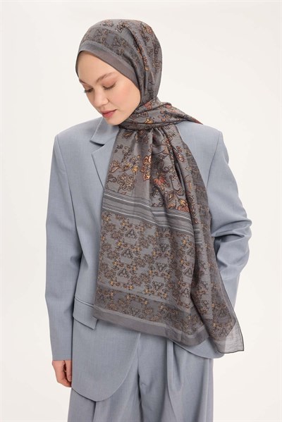 Tencel Monare Şal Açık Gri Çiçek Desen 75x195
