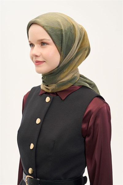 Olinda İpek Karışımlı Eşarp Soyut Desen Çimen Yeşili 90x90