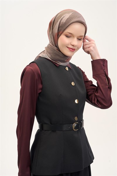 Olinda İpek Karışımlı Eşarp Soyut Desen Koyu Vizon 90x90