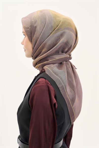 Olinda İpek Karışımlı Eşarp Soyut Desen Sütlü Kahve 90x90