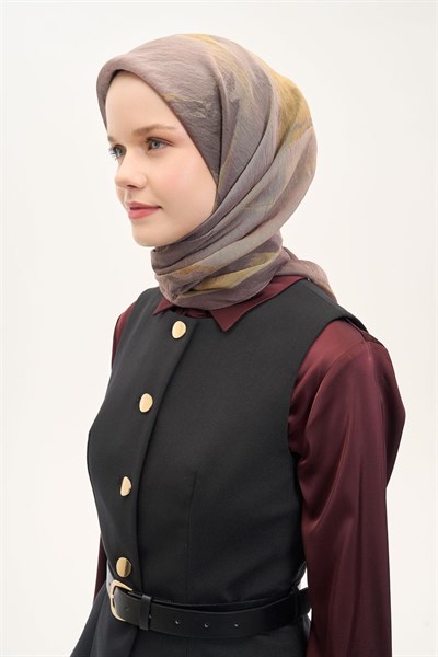 Olinda İpek Karışımlı Eşarp Soyut Desen Sütlü Kahve 90x90