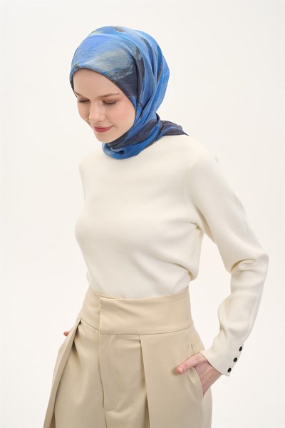 Olinda İpek Karışımlı Eşarp Soyut Desen Mavi 90x90