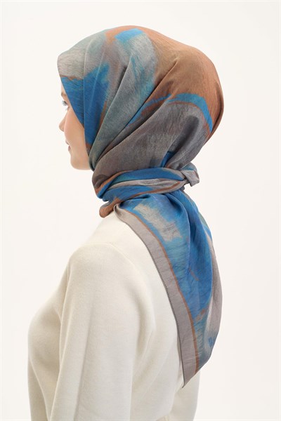 Olinda İpek Karışımlı Eşarp Soyut Desen Gri 90x90