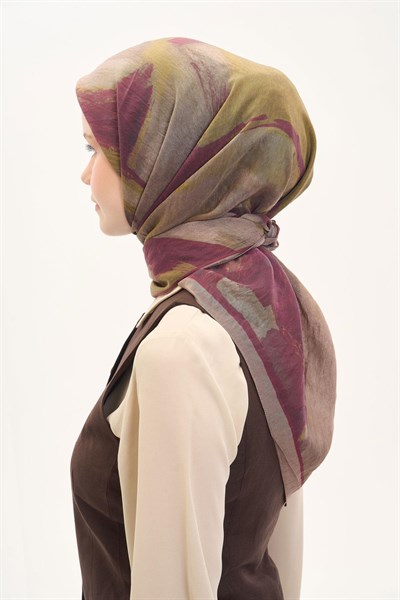 Olinda İpek Karışımlı Eşarp Soyut Desen Vişne Çürüğü 90x90