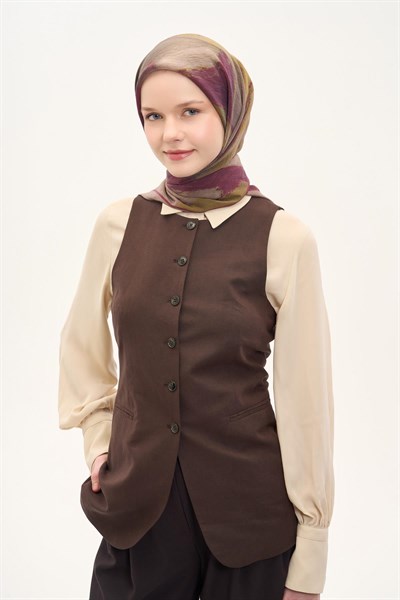 Olinda İpek Karışımlı Eşarp Soyut Desen Vişne Çürüğü 90x90