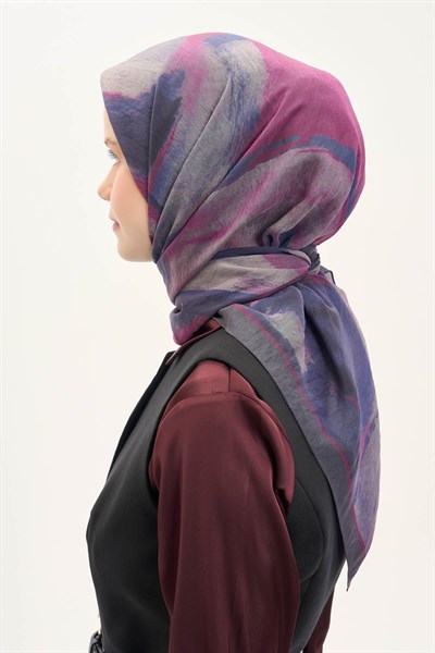 Olinda İpek Karışımlı Eşarp Soyut Desen Lacivert 90x90