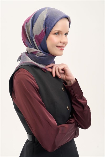 Olinda İpek Karışımlı Eşarp Soyut Desen Lacivert 90x90