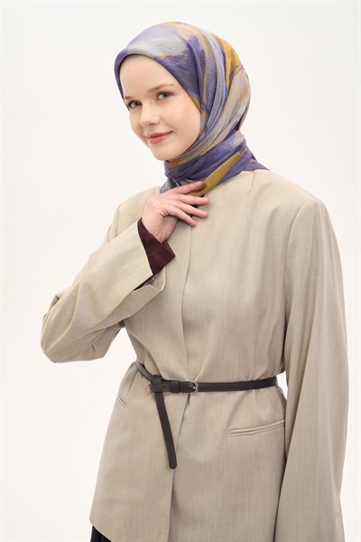 Olinda İpek Karışımlı Eşarp Soyut Desen Mor 90x90