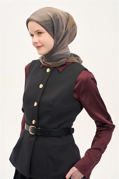 Olinda İpek Karışımlı Eşarp Soyut Desen Açık Kahverengi 90x90