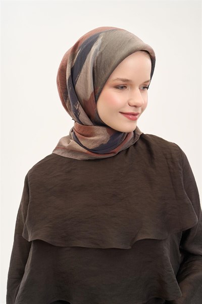 Olinda İpek Karışımlı Eşarp Soyut Desen Kiremit 90x90