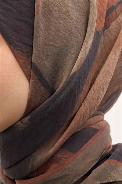 Olinda İpek Karışımlı Eşarp Soyut Desen Kiremit 90x90