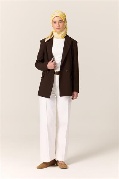 Organik Pamuk İpek Eşarp Sarı-Beyaz Desenli Tok Duruşlu 90x90