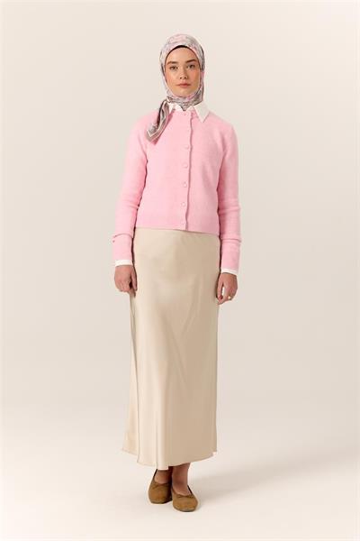 Organik Pamuk İpek Eşarp Pembe Lila Desenli Tok Duruşlu 90x90