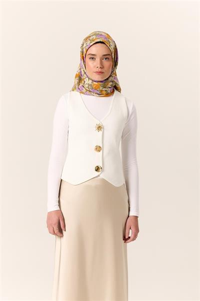 Organik Pamuk İpek Eşarp Koyu Vizon Mor Çiçek Desenli Tok Duruşlu 90x90