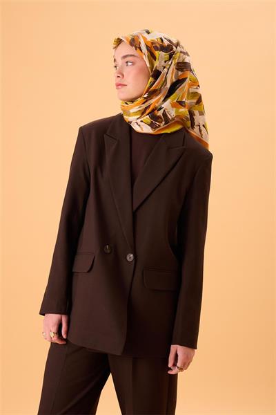 Organik Pamuk İpek Eşarp Asit Yeşili-Turuncu-Acı Kahve-Siyah-Gri Desenli Kaymaz Tok Duruşlu 90x90