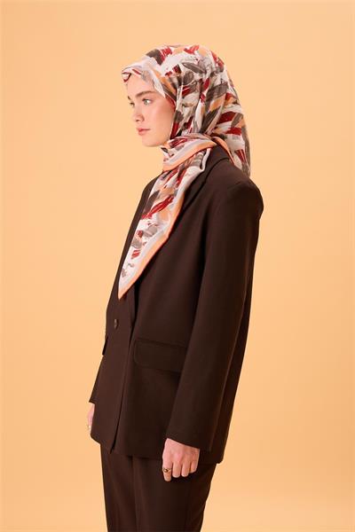 Organik Pamuk İpek Eşarp Kavuniçi-Bordo-Gri-Füme Desenli Kaymaz Tok Duruşlu 90x90