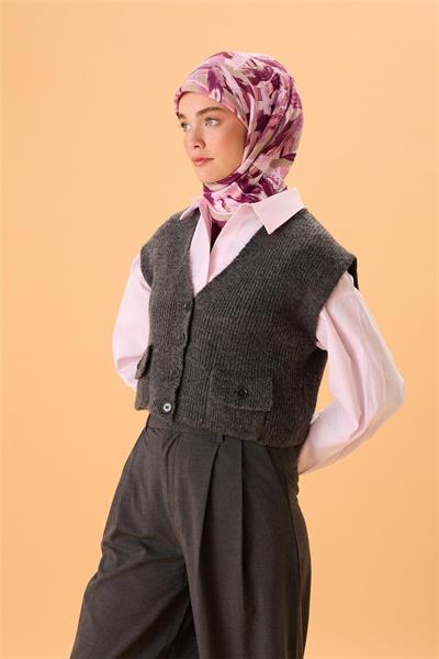 Organik Pamuk İpek Eşarp Mor-Yeşil Gri-Somon-Eflatun Desenli Kaymaz Tok Duruşlu 90x90