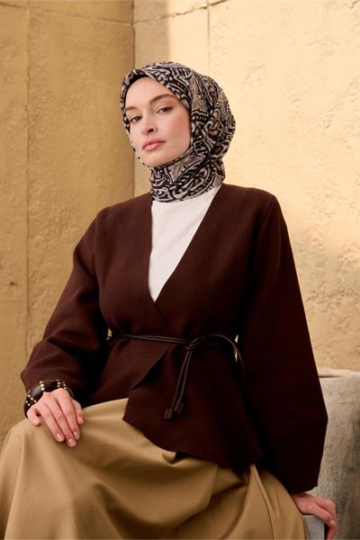 İnce Pamuk Soft Eşarp Siyah-Vizon Taş Desenli Nefes Alan Tok Duruşlu 90x90