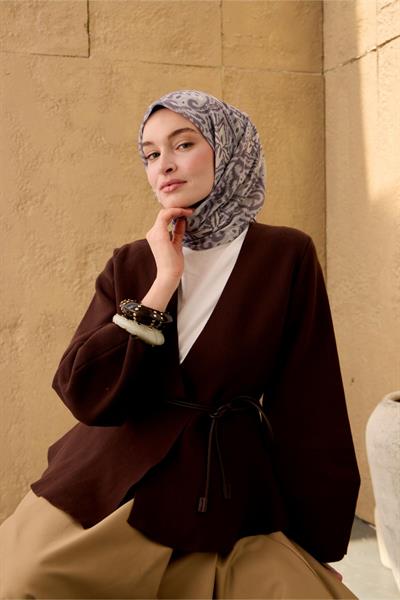 İnce Pamuk Soft Eşarp Pastel Mor-Gümüş Ekru Desenli Nefes Alan Tok Duruşlu 90x90