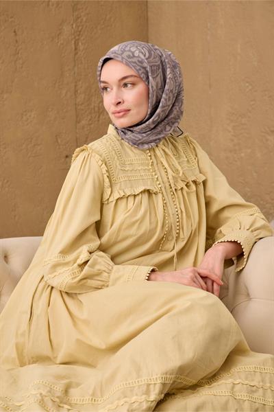 İnce Pamuk Soft Eşarp Vizon-Koyu Vizon Çelik Mavi Desenli Soft Dokulu Nefes Alan 90x90