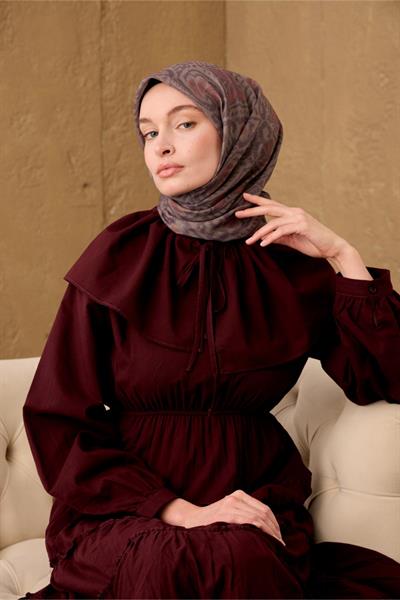 İnce Pamuk Soft Eşarp Kına Yeşili-Kiremit-Koyu Vizon Desenli Nefes Alan Tok Duruşlu 90x90