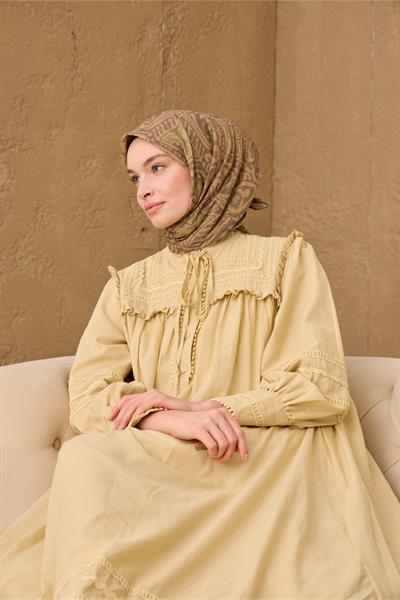 İnce Pamuk Soft Eşarp Yeşil Kahve-Yeşil-Olive Desenli Nefes Alan Tok Duruşlu 90x90