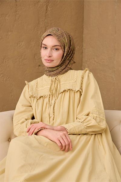 İnce Pamuk Soft Eşarp Yeşil Kahve-Yeşil-Olive Desenli Nefes Alan Tok Duruşlu 90x90