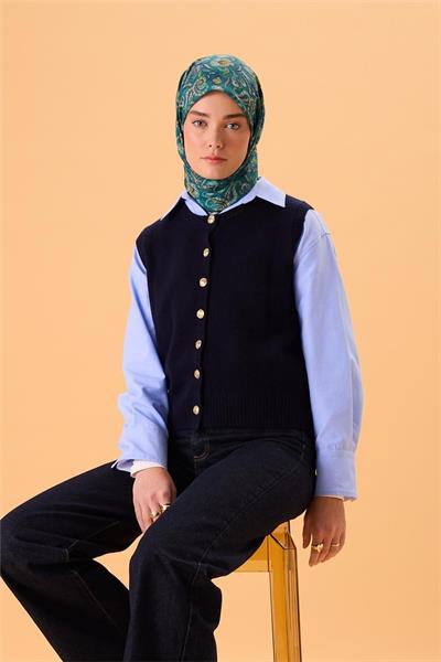 İnce Pamuk Soft Eşarp Patina Yeşili-Butter Yellow Desenli Kaymaz Dokulu Tok Duruşlu 90x90